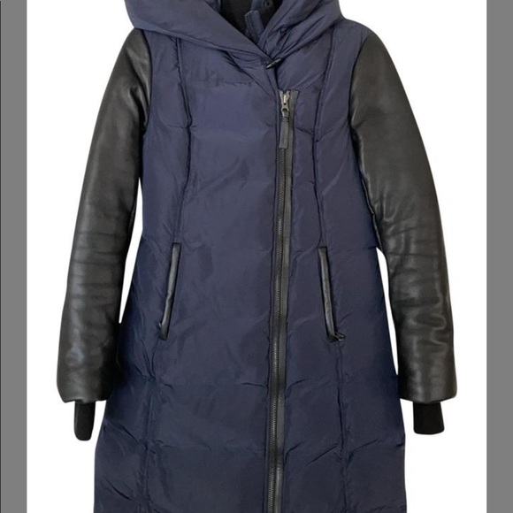 Mackage Navy and Black Down with Leather Sleeves Coat - Picture 2 of 6